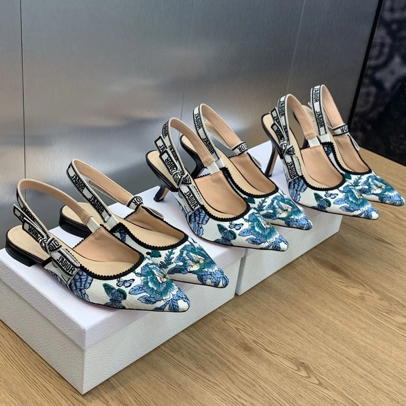 ModernLook 1237 J'Adior Slingback Pumps Women Toile de Jouy Mexico Motif Canvas White Blue