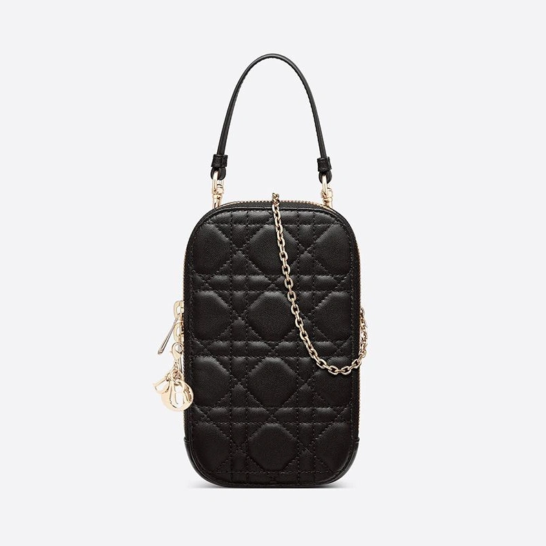 ModernLook 1522 Lady Dior Phone Holder Cannage Lambskin Black