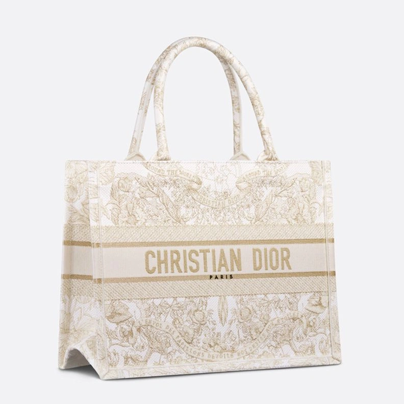 ModernLook 2892 Dior Book Tote In Butterfly Around The World Motif Canvas White Gold