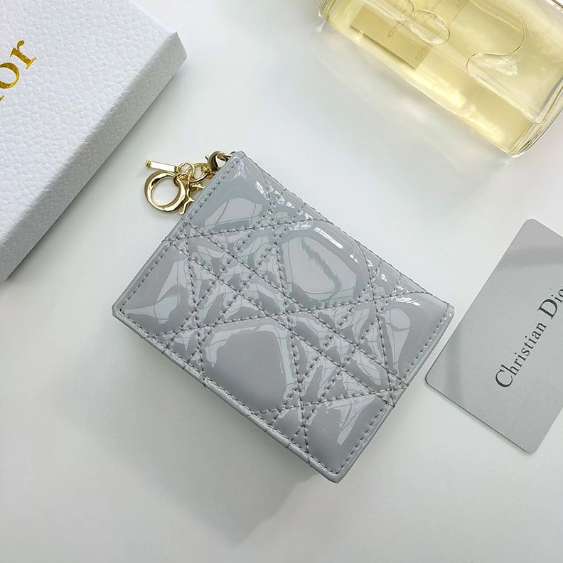 ModernLook 5974 Lady Dior Flap Card Holder Patent Cannage Calfskin Grey
