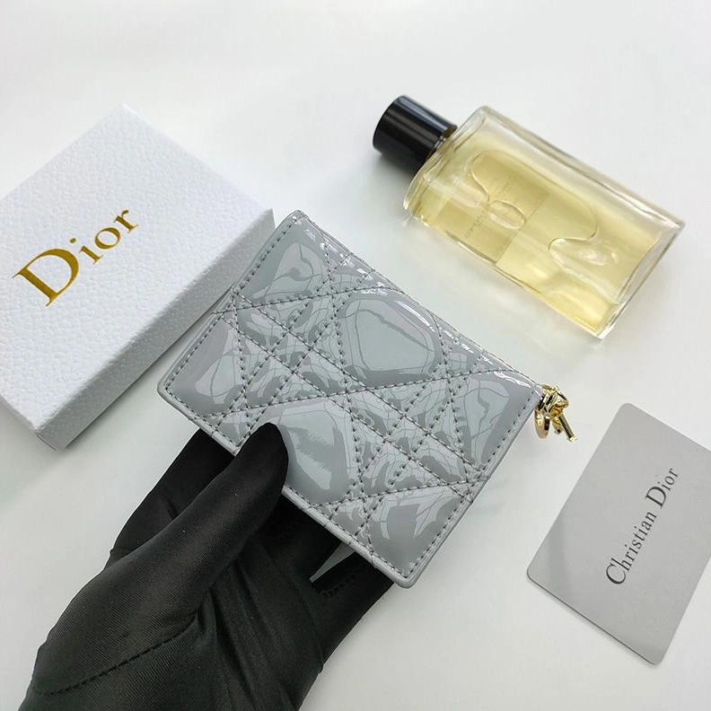 ModernLook 5974 Lady Dior Flap Card Holder Patent Cannage Calfskin Grey