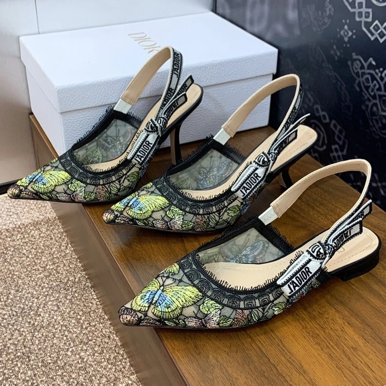 ModernLook 7041 J'Adior Slingback Pumps Women Butterfly Motif Transparent Mesh Black Yellow