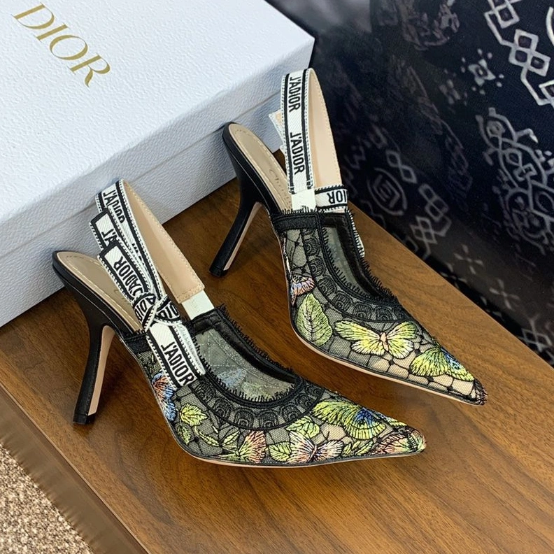 ModernLook 7041 J'Adior Slingback Pumps Women Butterfly Motif Transparent Mesh Black Yellow