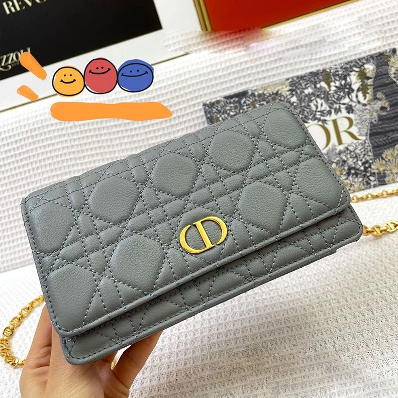 ModernLook 8664 Dior Caro Belt Pouch with Chain Cannage Calfskin Grey