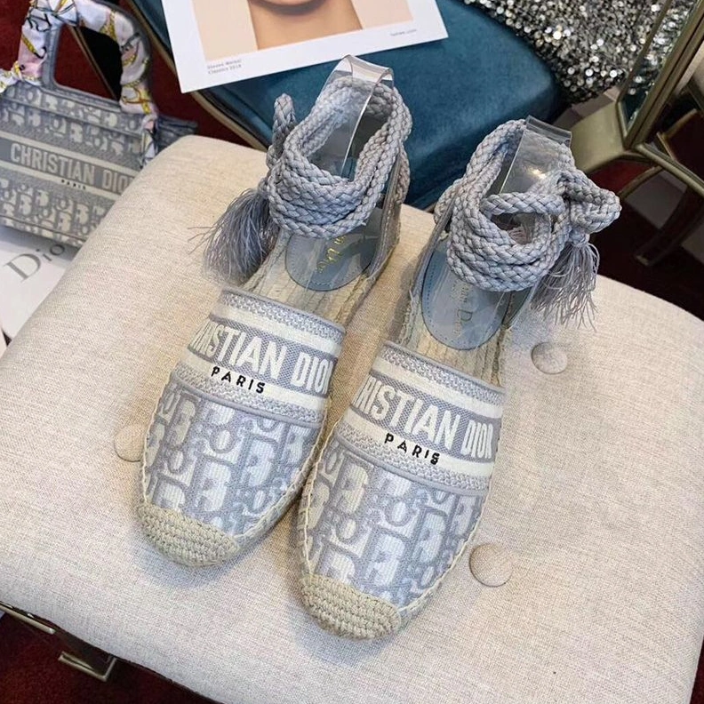ModernLook 9369 Christian Dior Granville Espadrilles with Laces Women Oblique Motif Cotton Grey