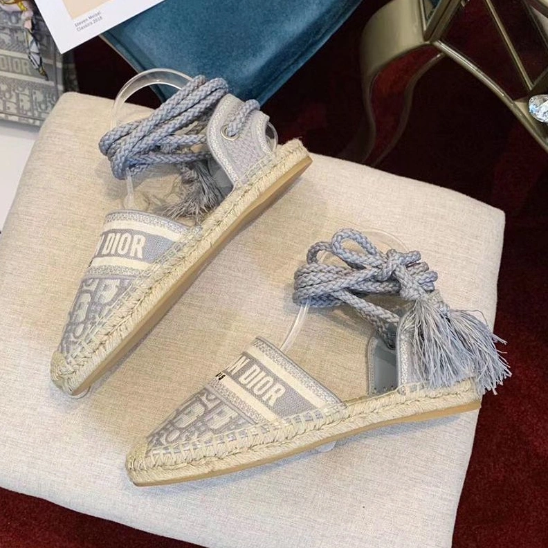 ModernLook 9369 Christian Dior Granville Espadrilles with Laces Women Oblique Motif Cotton Grey