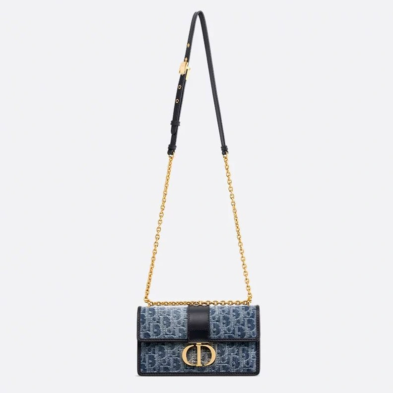 ModernLook 984 Dior 30 Montaigne East-West Bag With Chain In Oblique Motif Denim Blue
