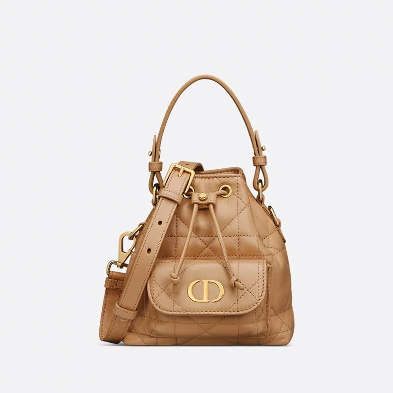 Nano Dior Caro Bucket Bag In Macrocannage Lambskin Brown HighQuality 4488
