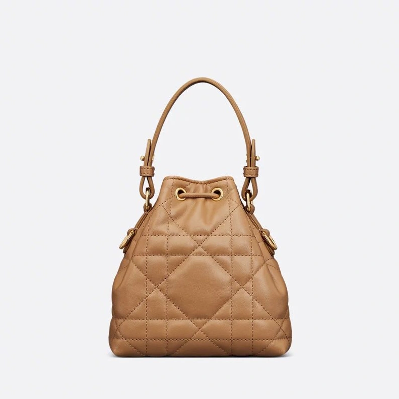 Nano Dior Caro Bucket Bag In Macrocannage Lambskin Brown HighQuality 4488