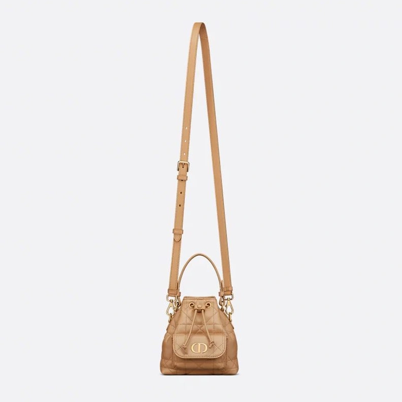 Nano Dior Caro Bucket Bag In Macrocannage Lambskin Brown HighQuality 4488