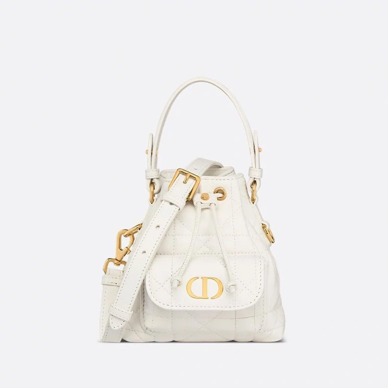 Nano Dior Caro Bucket Bag In Macrocannage Lambskin White SportInspired 9101