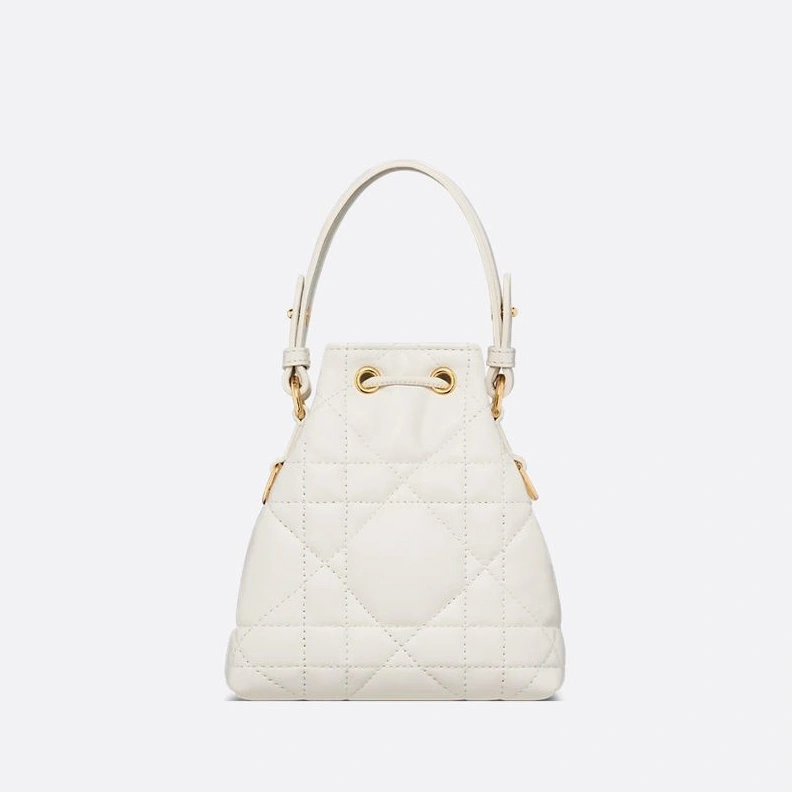 Nano Dior Caro Bucket Bag In Macrocannage Lambskin White SportInspired 9101