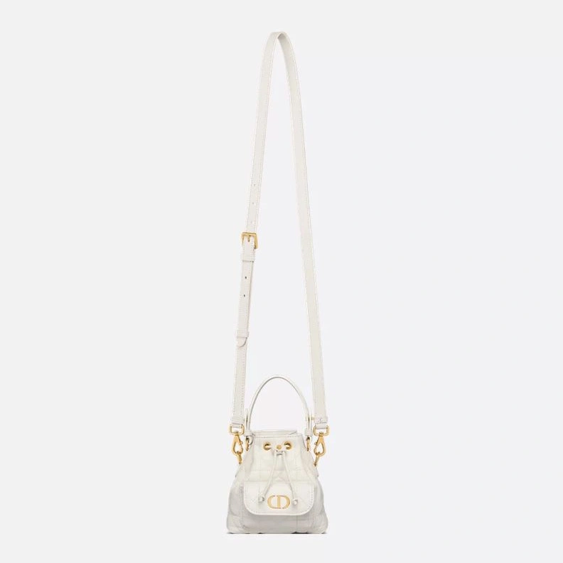 Nano Dior Caro Bucket Bag In Macrocannage Lambskin White SportInspired 9101