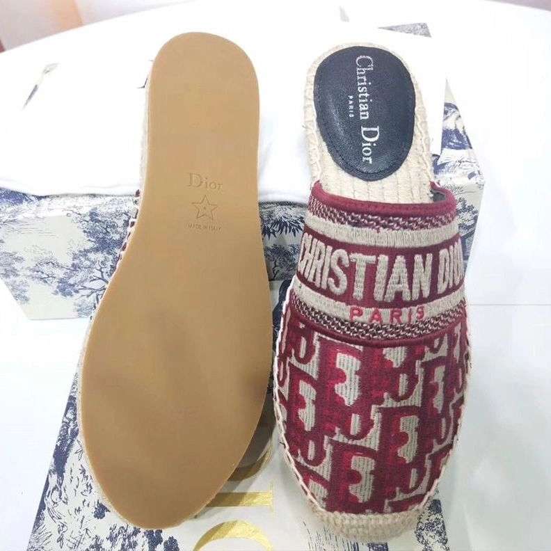 NewStyle 1146 Christian Dior Granville Mules Women Oblique Motif Cotton Burgundy