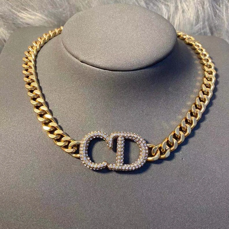 NewStyle 1505 Dior 30 Montaigne Necklace Metal And White Crystals Gold