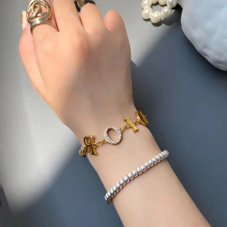 NewStyle 1868 Diorevolution Bracelet Metal And White Crystals Gold