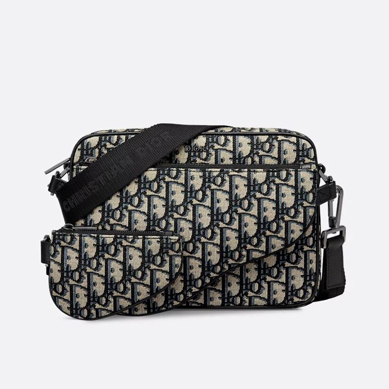 NewStyle 2187 Dior Saddle Triple Pouch In Oblique Motif Canvas Blue