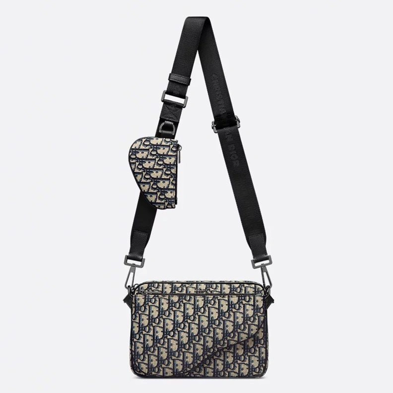 NewStyle 2187 Dior Saddle Triple Pouch In Oblique Motif Canvas Blue