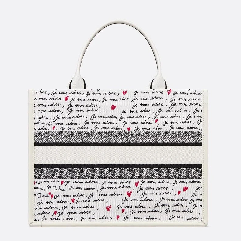 NewStyle 3699 Dior Book Tote with Strap In Dioramour Je Vous Adore Motif Canvas White