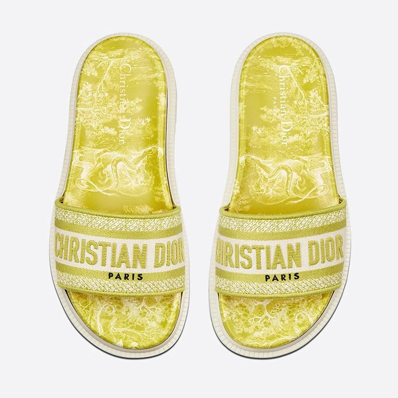 NewStyle 3952 Christian Dior Dway Slides Women Toile De Jouy Motif Cotton Lemon