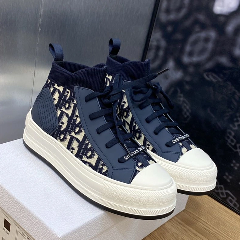 NewStyle 4746 Walk'n'Dior Platform Sneakers Unisex Oblique Motif Technical Mesh and Calfskin Navy Blue