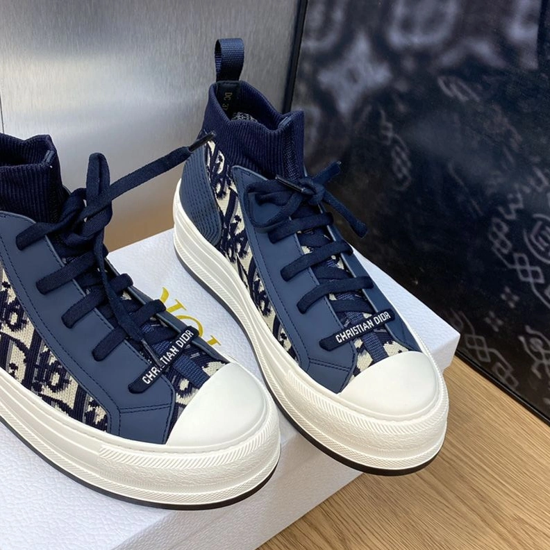 NewStyle 4746 Walk'n'Dior Platform Sneakers Unisex Oblique Motif Technical Mesh and Calfskin Navy Blue