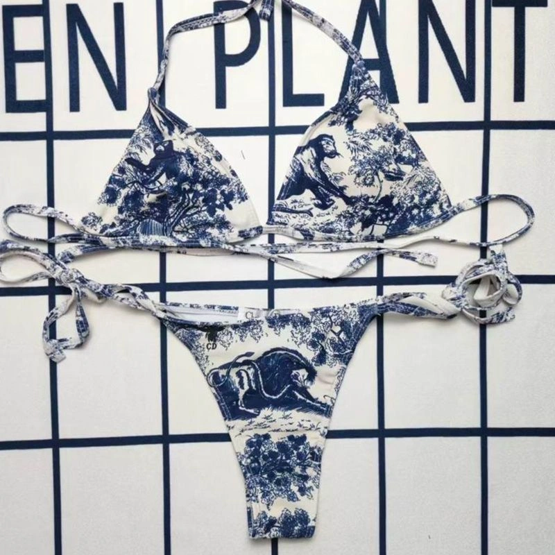 NewStyle 5117 Dior Bikini Women Toile De Jouy with Bee CD Motif Lycra Blue