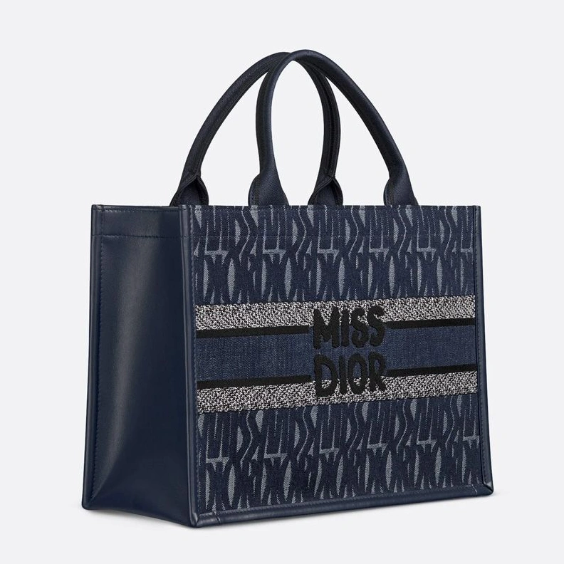 NewStyle 5297 Dior Book Tote with Strap In Miss Dior Allover Motif Denim and Calfskin Blue
