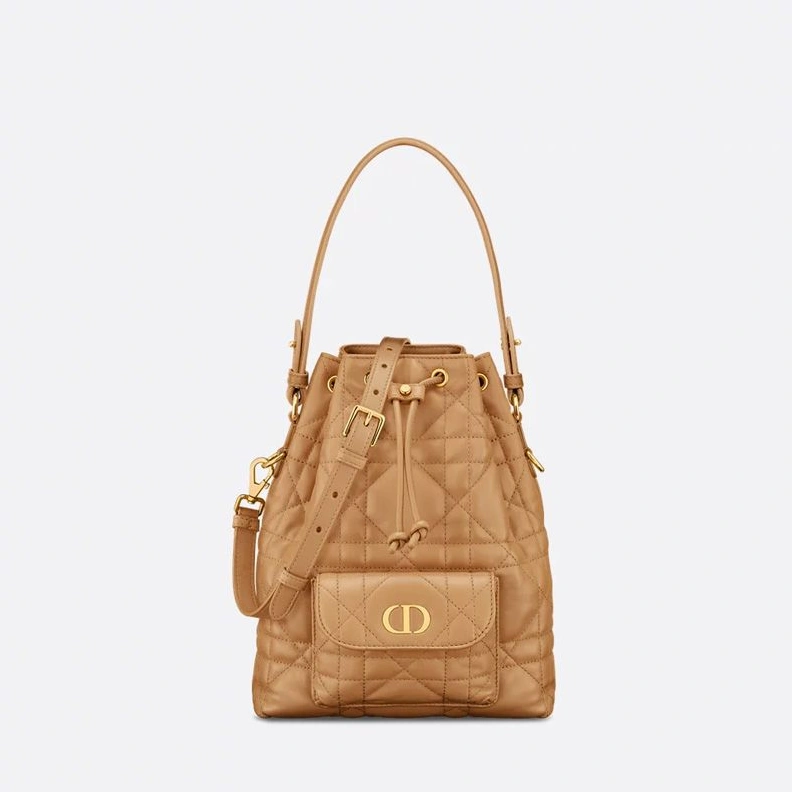 NewStyle 5376 Small Dior Caro Bucket Bag In Macrocannage Lambskin Brown