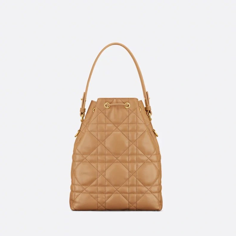 NewStyle 5376 Small Dior Caro Bucket Bag In Macrocannage Lambskin Brown