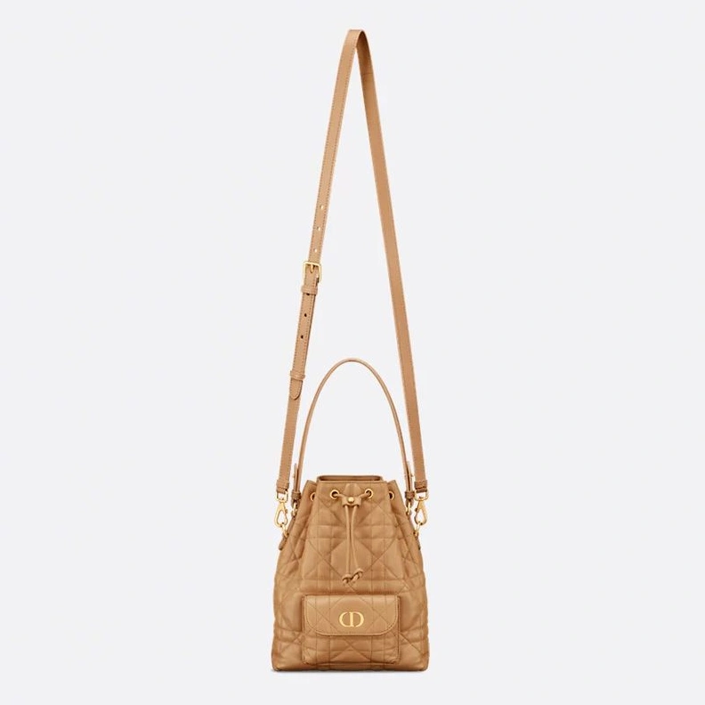 NewStyle 5376 Small Dior Caro Bucket Bag In Macrocannage Lambskin Brown