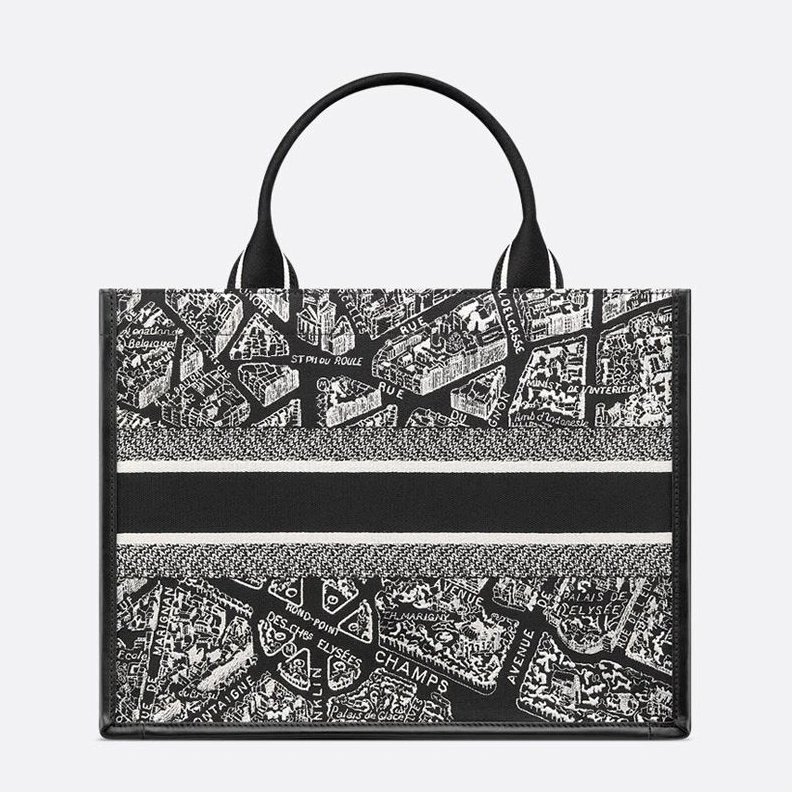 NewStyle 5945 Dior Book Tote with Strap In Plan de Paris Motif Canvas and Calfskin Black