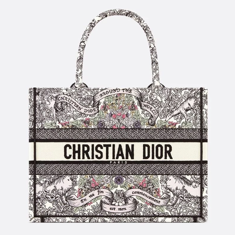 NewStyle 8382 Dior Book Tote In Flowers Around the World Motif Canvas White