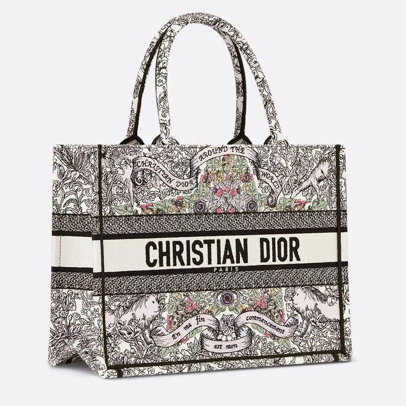 NewStyle 8382 Dior Book Tote In Flowers Around the World Motif Canvas White