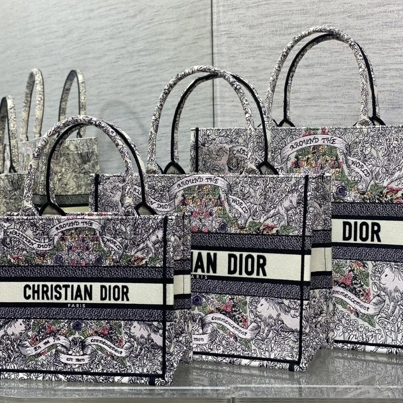 NewStyle 8382 Dior Book Tote In Flowers Around the World Motif Canvas White