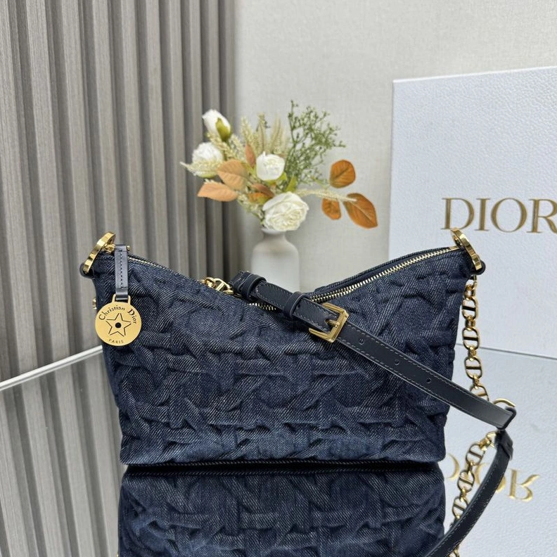 NewStyle 8426 Diorstar Hobo Bag with Chain In Graphic Cannage Denim Blue