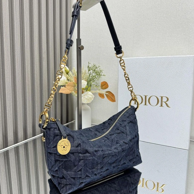 NewStyle 8426 Diorstar Hobo Bag with Chain In Graphic Cannage Denim Blue