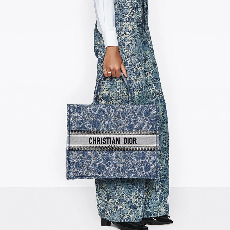 NewStyle 8501 Dior Book Tote Brocart Motif Canvas Blue