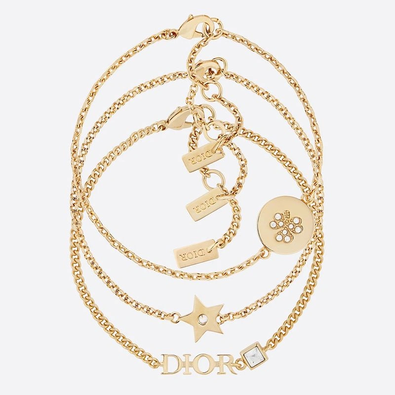 NewStyle 9002 Diorevolution Bracelet Set Chain and White Crystals Gold