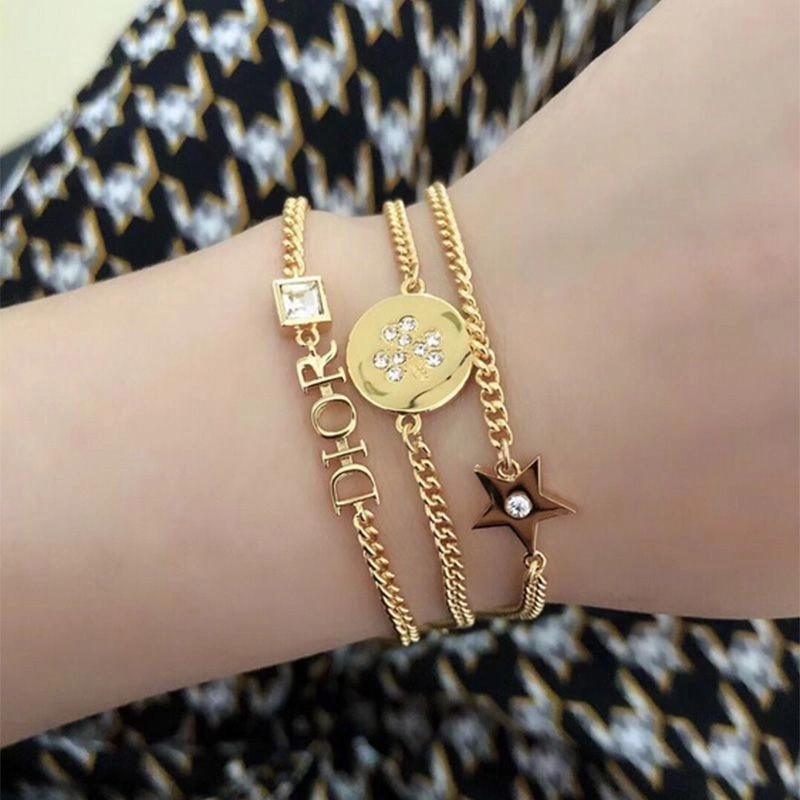NewStyle 9002 Diorevolution Bracelet Set Chain and White Crystals Gold
