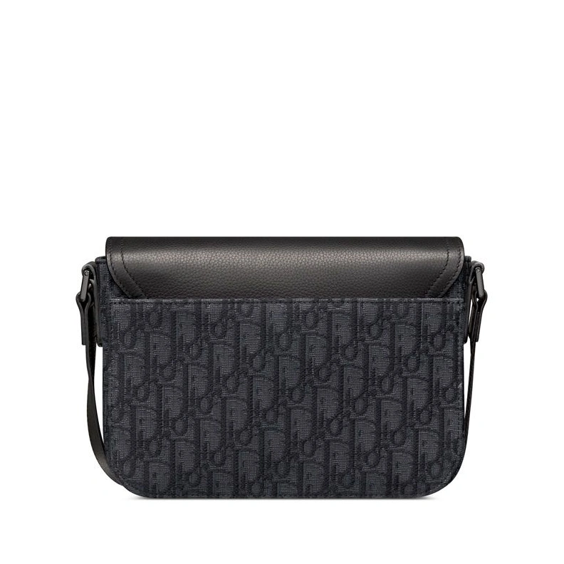 NewStyle 9411 Small Dior Saddle Flap Messenger In Oblique Motif Canvas and Grained Calfskin Black
