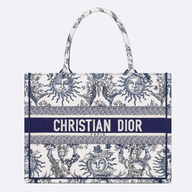 NewStyle 9501 Dior Book Tote In Toile de Jouy Soleil Motif Canvas White Blue
