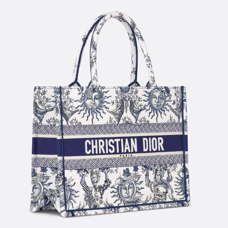 NewStyle 9501 Dior Book Tote In Toile de Jouy Soleil Motif Canvas White Blue