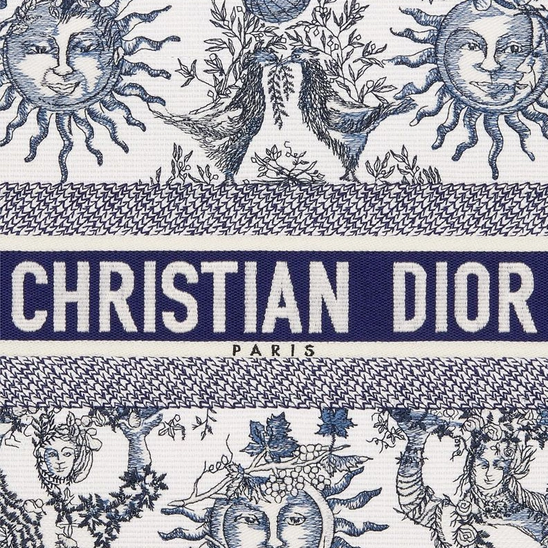 NewStyle 9501 Dior Book Tote In Toile de Jouy Soleil Motif Canvas White Blue
