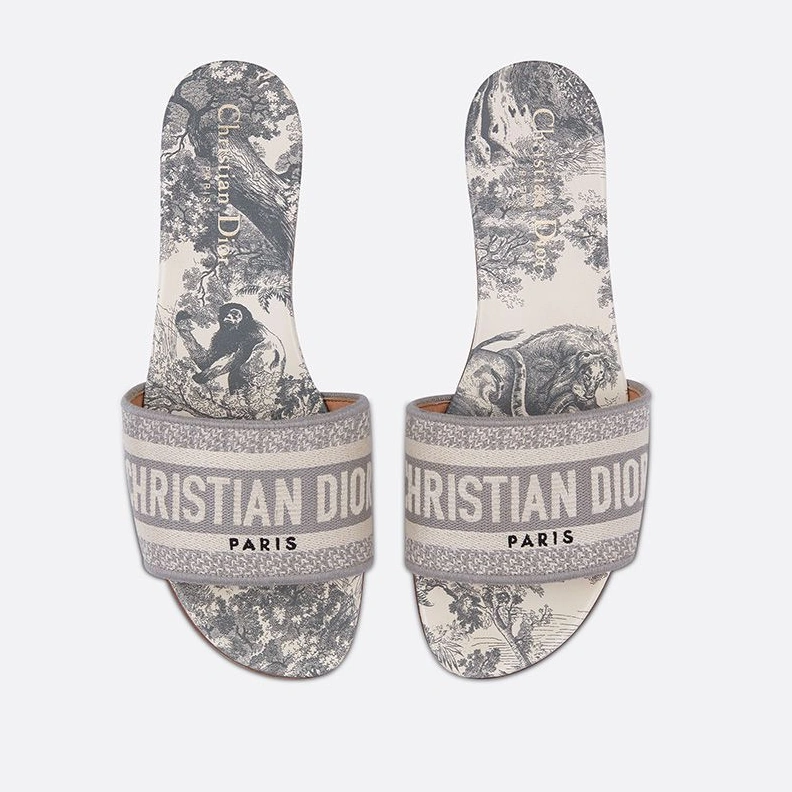 Popular 1454 Christian Dior Dway Slides Women Toile De Jouy Motif Canvas Grey