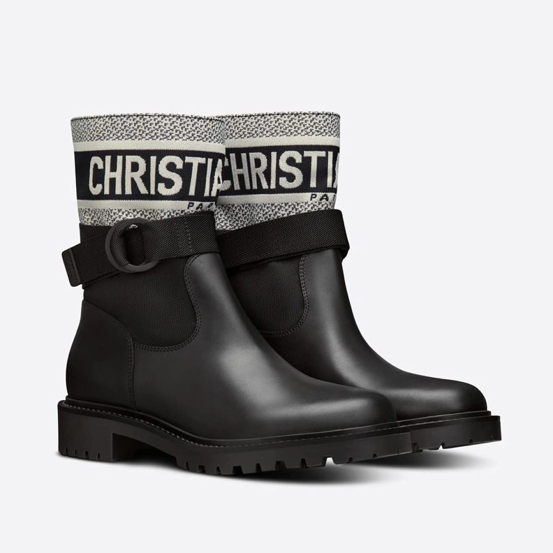 Popular 1757 Christian Dior D-Major Ankle Boots Women Technical Fabric and Calfskin Black White