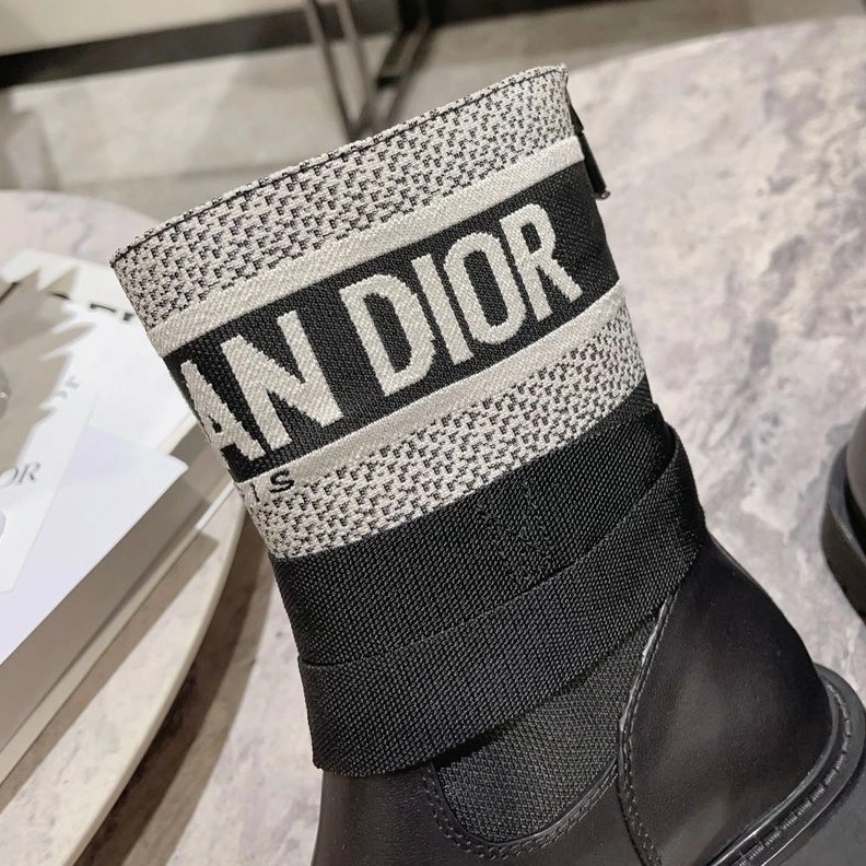 Popular 1757 Christian Dior D-Major Ankle Boots Women Technical Fabric and Calfskin Black White