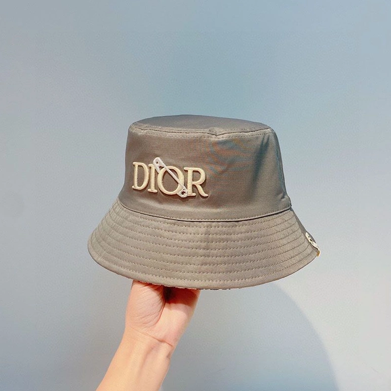 Popular 2502 Dior Reversible Bucket Hat Safety Pin Logo Houndstooth Motif Cotton Grey