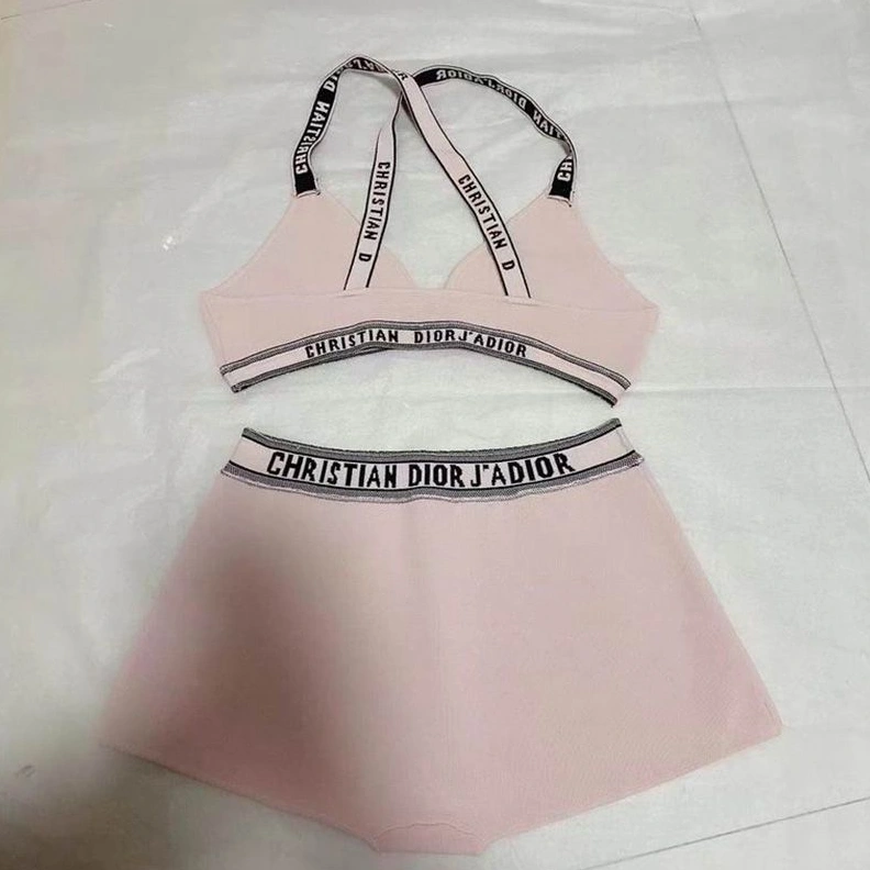 Popular 2842 Christian Dior J'Adior High Waisted Crisscross Bikini Women Lycra Pink