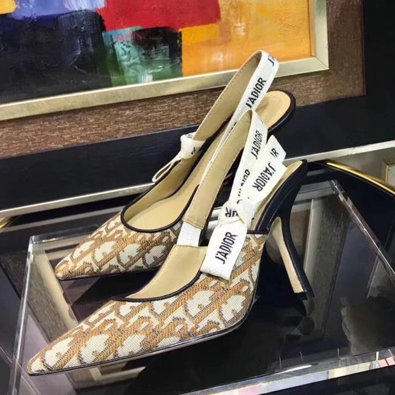 Popular 4286 J'Adior Slingback Pumps Women Oblique Motif Canvas Khaki